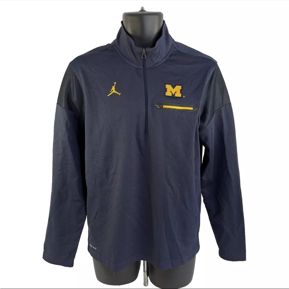 Mens Nike Air Jordan 1/4 Zip Pullover Shirt Michigan Wolverines Sz S Blue Yellow